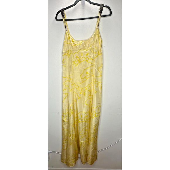 YA-YA 100% Silk Yellow Snake Print Round Neck Amber Beaded Straps Slip Maxi S - Picture 3 of 13